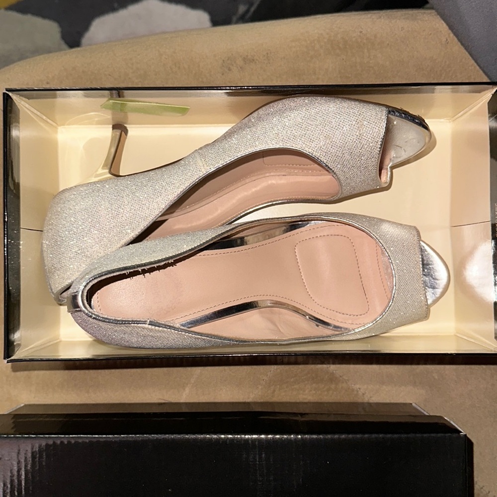 sliver sparkle heels
